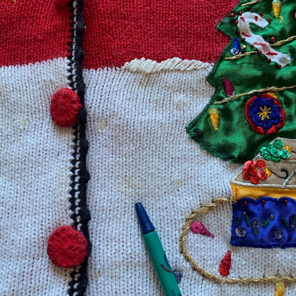 Nutcracker Vintage Ugly Christmas Holiday Sweater Teddy Bears Tree Sequins 2X-3X - Picture 12 of 16